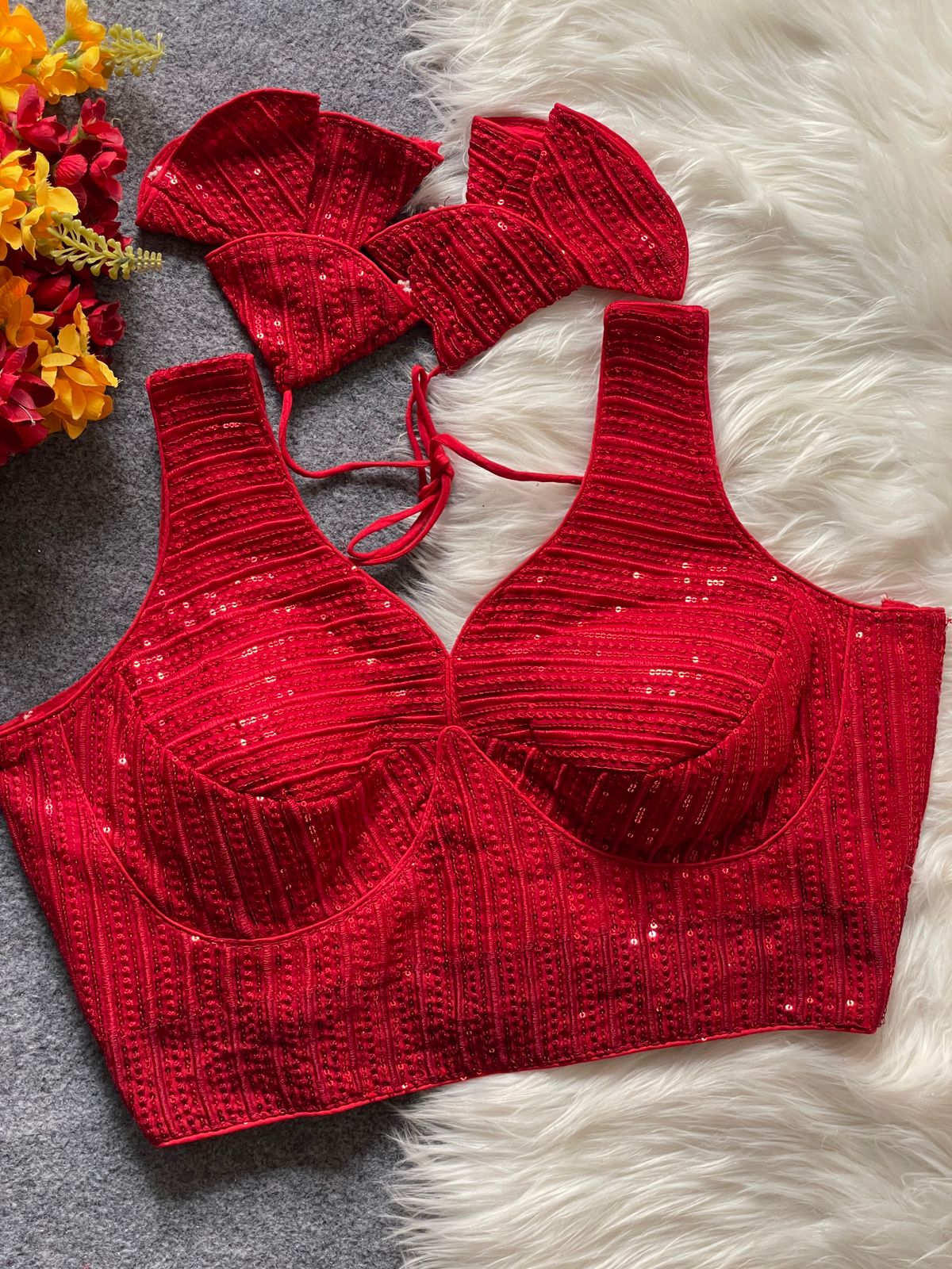 Red Ready made Georgette Blouse, Beautiful Blouse, Hevi Thread Embroidery With Sequence Embroidery Work Blouse