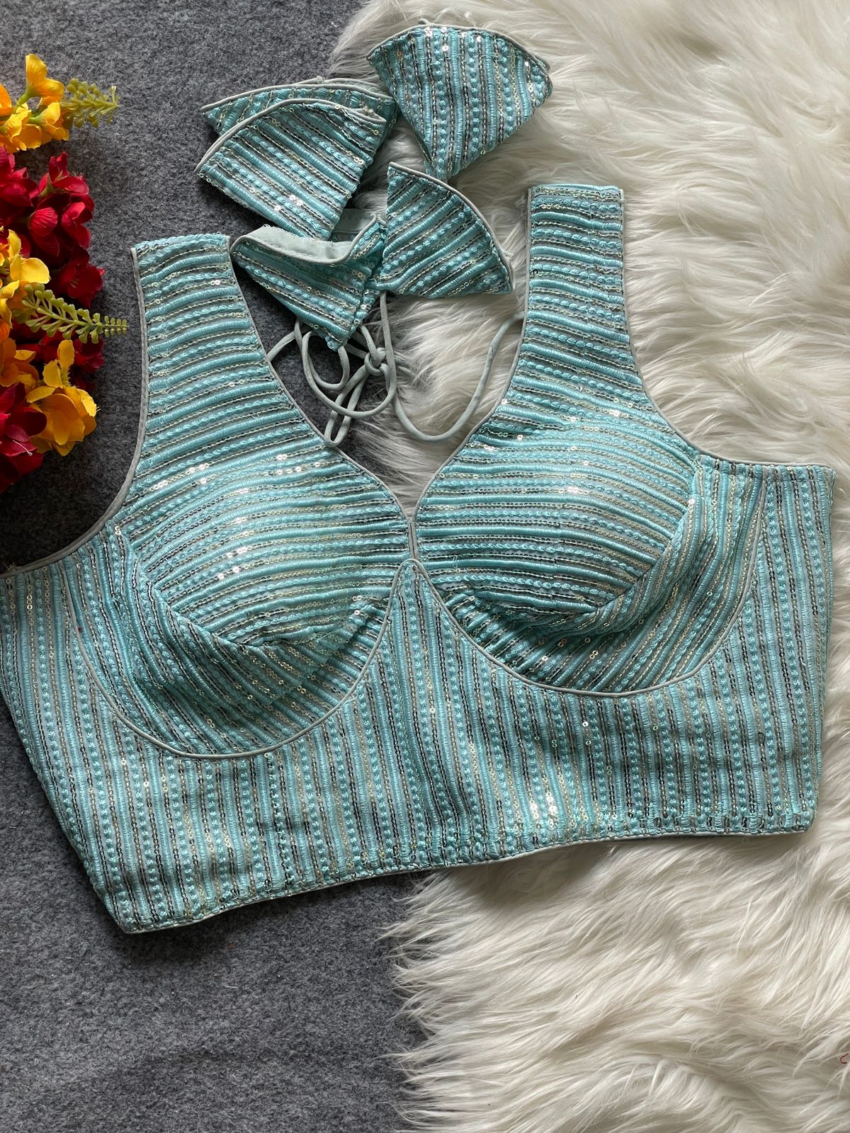 Ready made Georgette Blouse, Beautiful Blouse, Hevi Thread Embroidery With Sequence Embroidery Work Blouse