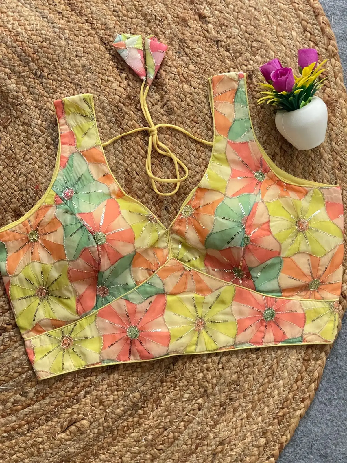 Ready made Crep Blouse, Beautiful Blouse, Printed With Sequence Embroidery Work Blouse