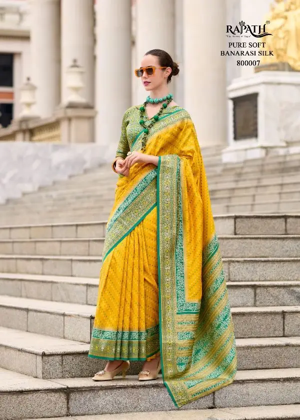 Yellow Pure Soft Banarasi Silk Saree. Crafted from premium-quality silk, Bollywood Saree