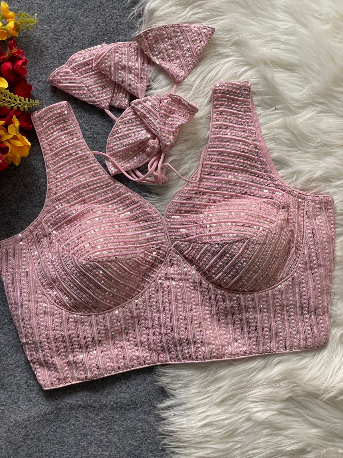 Ready made Georgette Blouse, Beautiful Blouse, Hevi Thread Embroidery With Sequence Embroidery Work Blouse