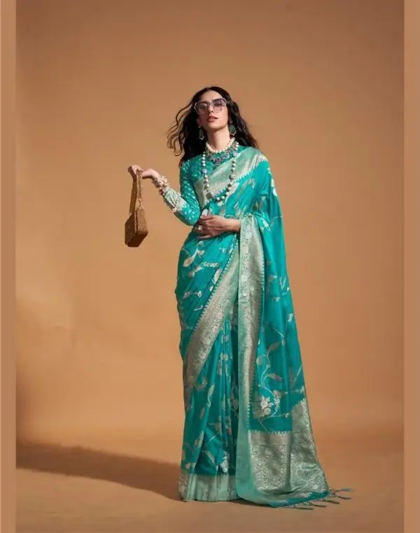 Sky Color Pure georgette handloom weaving silk Saree, Crafted premium Saree, Bollywood Saree